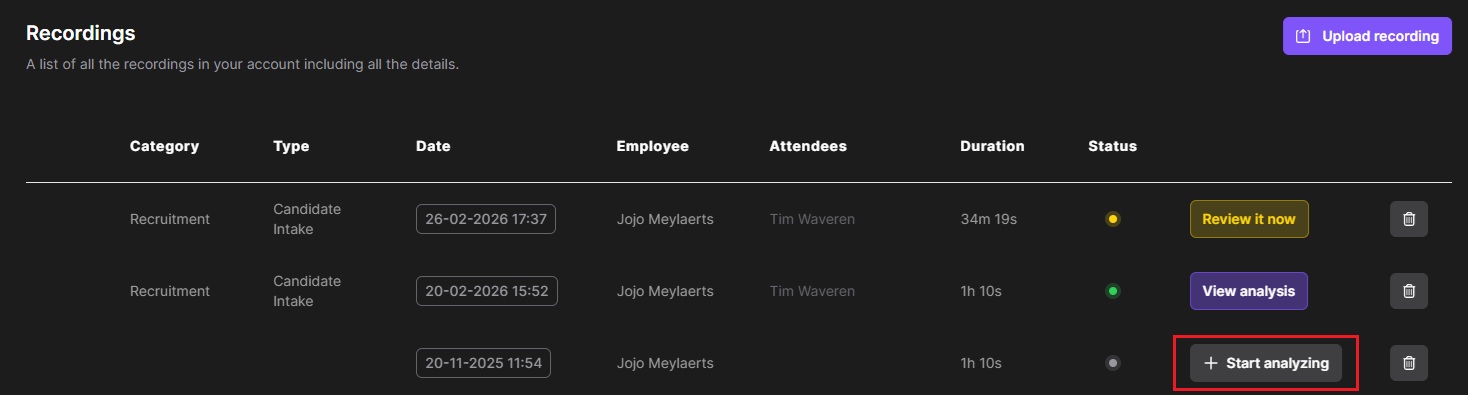 Unprocessed recording