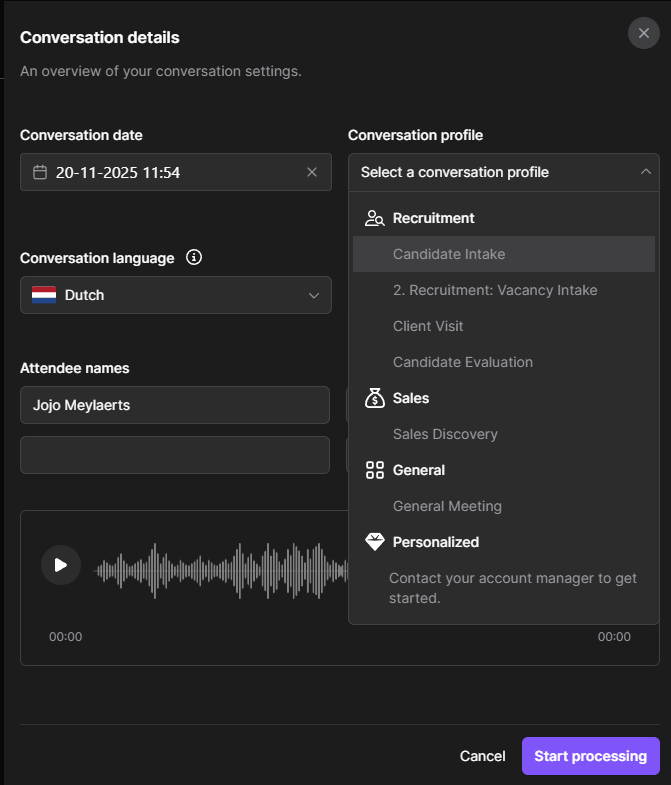 Conversation profile selection