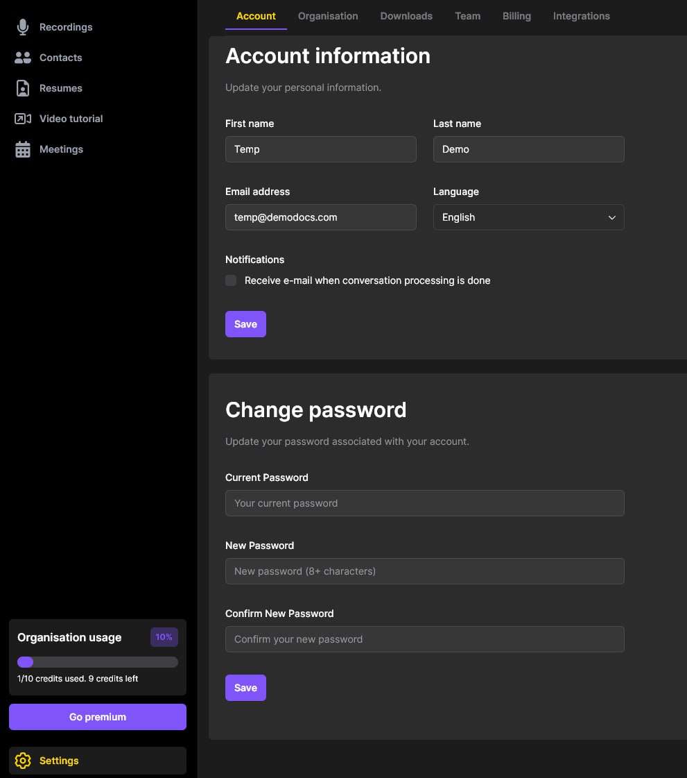 Account settings
