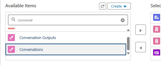 Search for "Conversations" and add it to the Selected Items