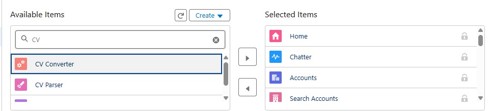 Select each item and click the right arrow to add it to your navigation bar