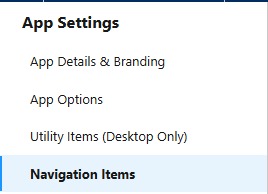 Click on "Navigation Items" in the App Settings sidebar