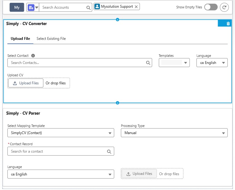 Both the CV Converter and CV Parser widgets loaded and ready to use