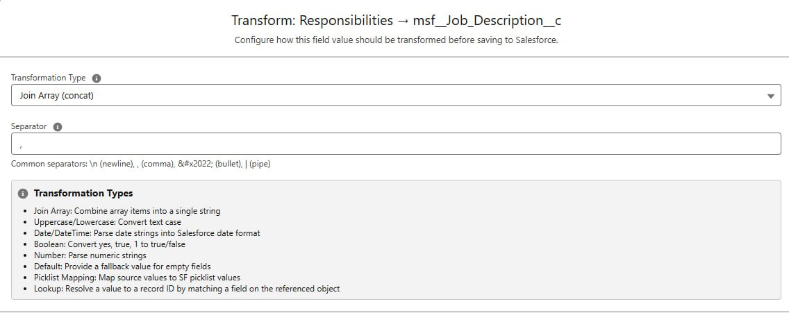 Join Array transformation : combining array items with a comma separator