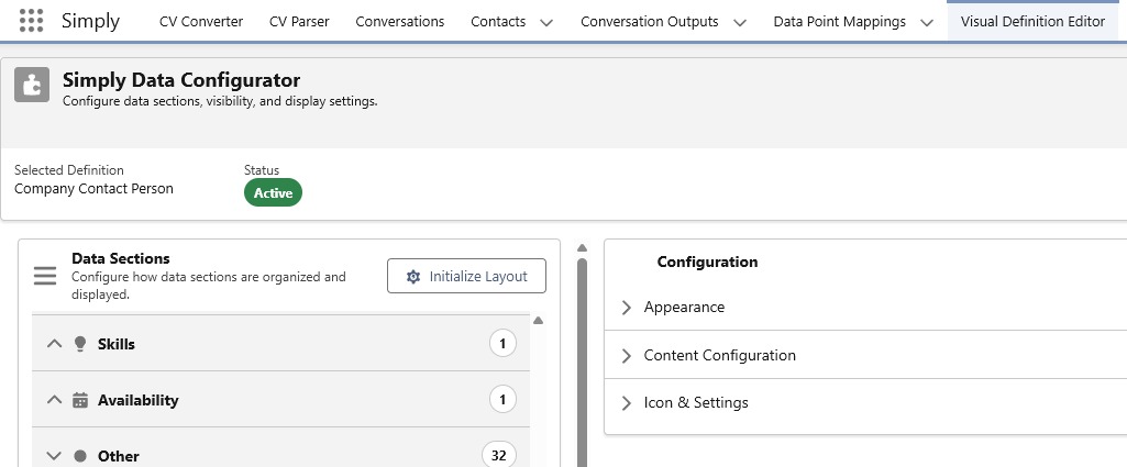 Click "Initialize Layout" in the Visual Definition Editor to set up the default Data Viewer layout