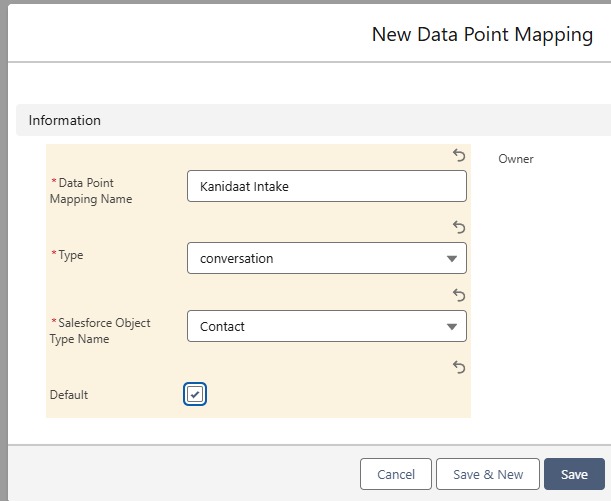 Create a new Data Point Mapping for a conversation profile : select "conversation" type