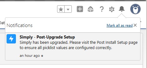 Click on the "Simply - Post-Upgrade Setup" notification to proceed