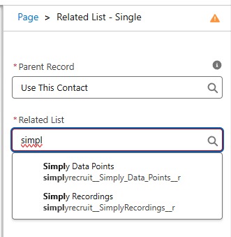 Select "Simply Recordings" from the Related List dropdown